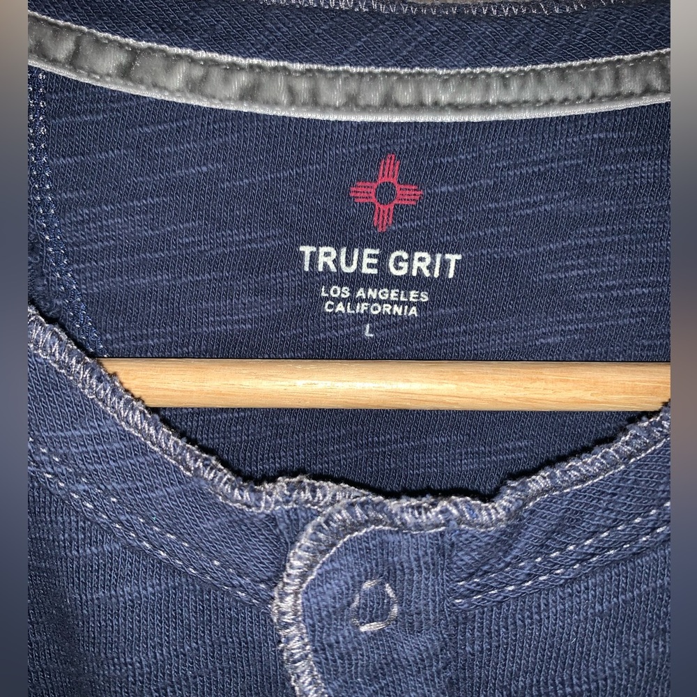 True Grit Men's Soft Henley Pullover Shirt Blue Size: L - Picture 3 of 13